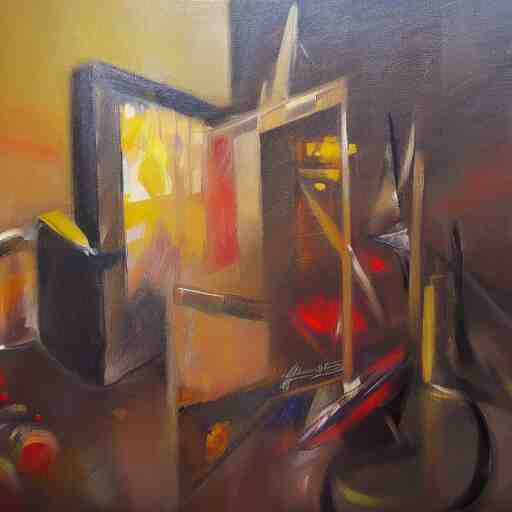 the abstract concept of guilty pleasure in style of concept art oil painting, 