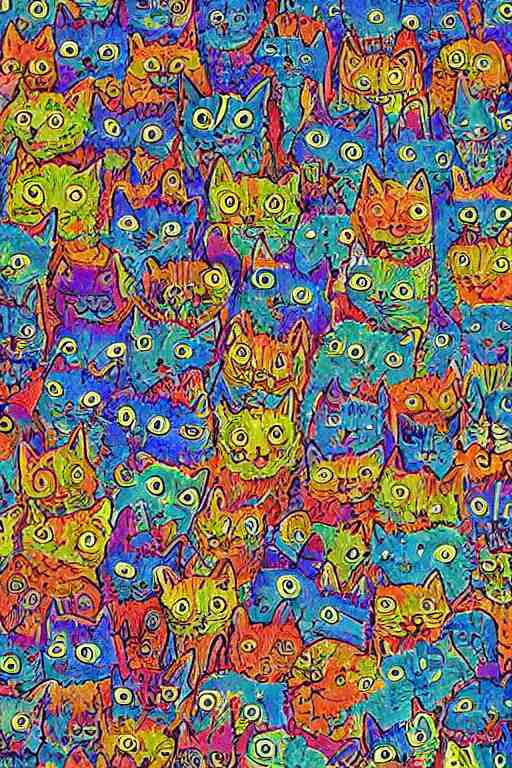 Psychedelic cats in the style of Louis Wain