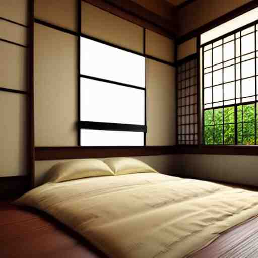 still photo of a japanese guest room, highly detailed, photorealistic portrait, bright studio setting, studio lighting, crisp quality and light reflections, unreal engine 5 quality render 