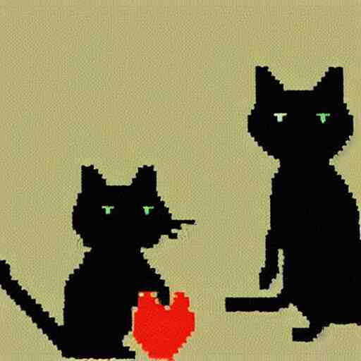 8-bit art of a black cat and gray mouse, 80s, vivid colors