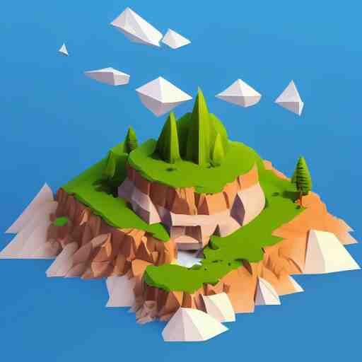 a floating island isometric art, low poly art, game art, artstation, 3D render, cgsociety