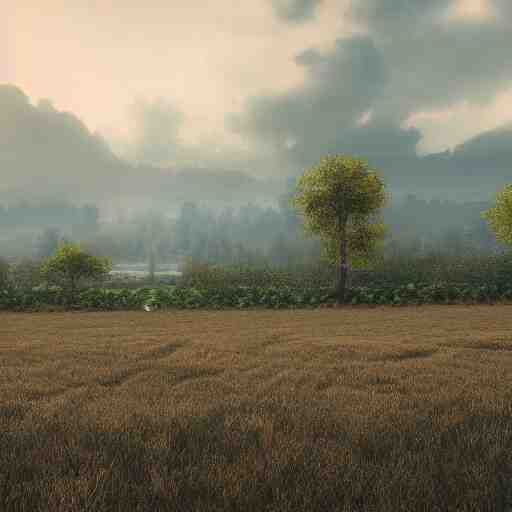 landscape field, hyperrealistic, cinematic, unreal engine 5, rain 