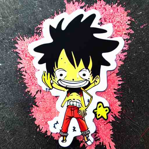 die cut sticker, luffy is joyboy, splatter paint on paper 