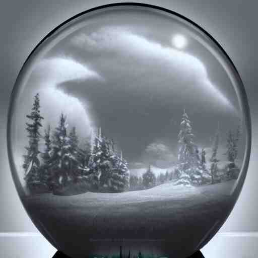 thunderstorm inside a snowglobe. Beautiful moody monochrome clouds in moody greys and blues. High quality digital art, trending on artstation