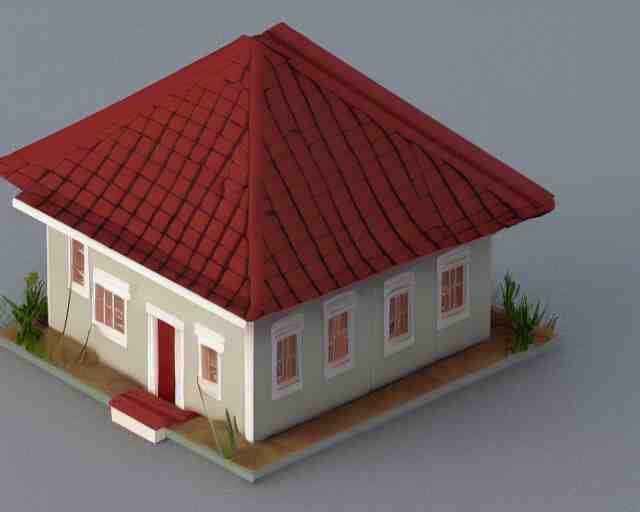 small cute assam type house, 1 0 0 mm, 3 d render, isometric, diorama, perfectly centered and isolated on white background 