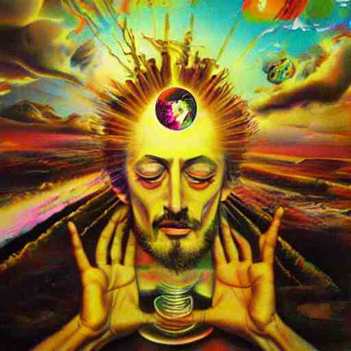 psychedelic ; trippy ; acid trip ; artgerm ; salvadore dali ; surreal ; abstract ; lsd ; jesus christ breaking bread 