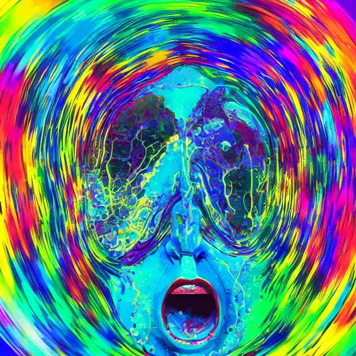 illustration of a colorful melting human head. circles, ferroflu ...
