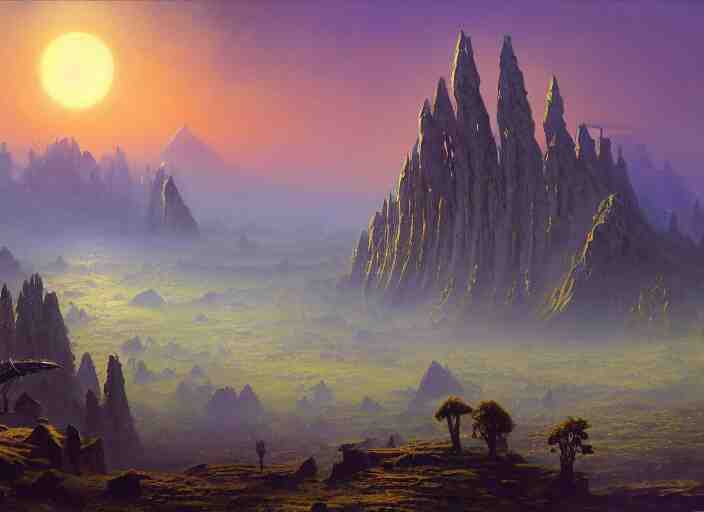 The ash lands of Morrowind by Bruce Pennington, fantasy landscape, oil painting, 8k, featured on artstation, elegant, intricate