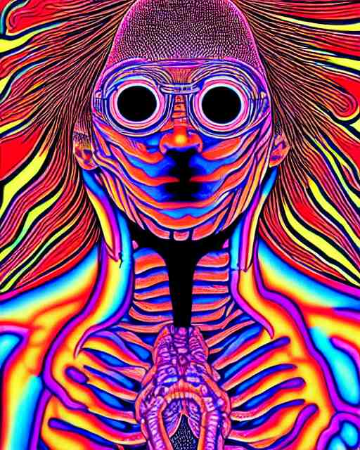 human body breaking away, conjuring psychedelic background, part by shintaro kago, part by alex gray, ultra realistic, highly detailed, 8 k, trending on artstation, fractalism, symmetry 