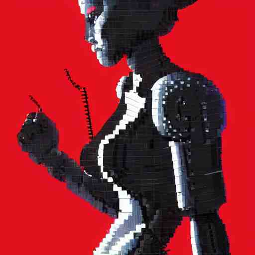 pixel art of a cyborg girl with black and red robotic parts, medium shot, asymmetrical, profile picture, Organic Painting, sunny day, Matte Painting, bold shapes, hard edges, street art, trending on artstation, by Huang Guangjian and Gil Elvgren and Sachin Teng