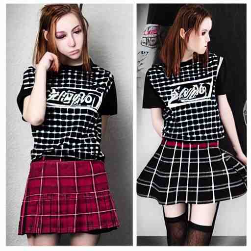 female model teenage emo photography plaid skirt band shirt 