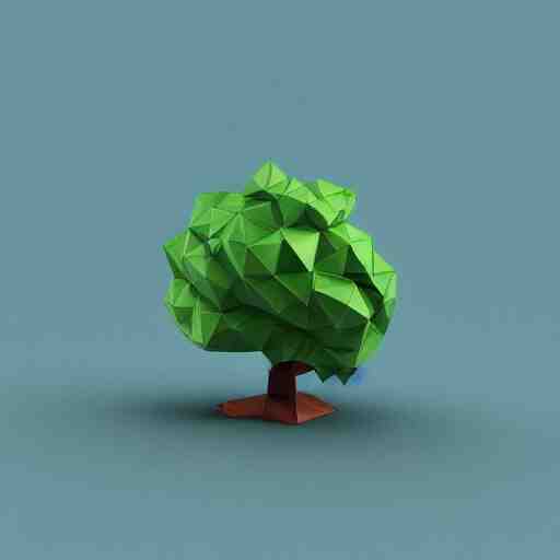 a 3d low poly object of just a small green tree on the blue background