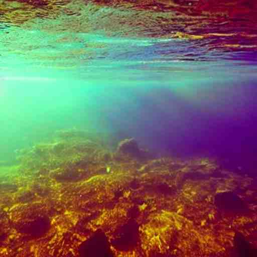 beautiful underwater river, the light refracting through the surface makes rainbow colors everywhere 