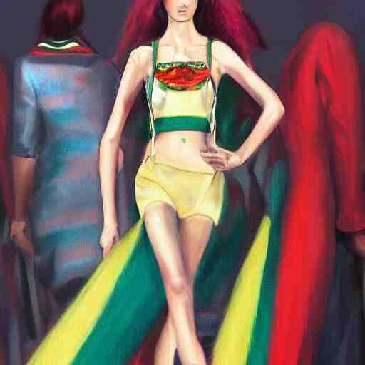 1970 brazil fashion, gucci catwalk, oil painting, digital art, ultradetailed, artstation