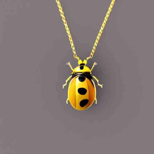 a ladybug, as a diamond pendant on a gold chain 