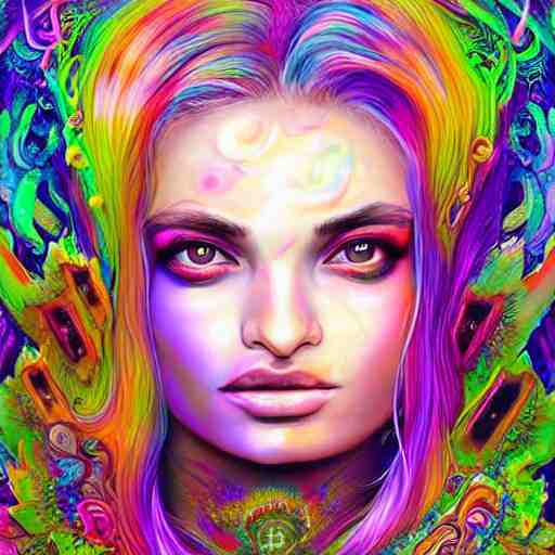 a psychedelic chakra awakening kundalini ethereal portrait of kim petras with her eyes closed transcending to a higher plane of existence, eternal blessing, multiverse, by android jones, by ben ridgeway, by ross draws, by noah bradley, by maciej kuciara, visionary art, oil painting, artgerm, featured on artstation, cgsociety, greg rutkowski 