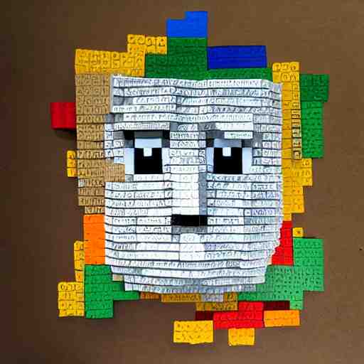 steve from minecraft made with pieces of newspaper