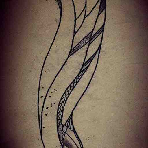 tattoo sketch of a sea, on a yellow paper, ornamentaica, line art, minimalism, maori 