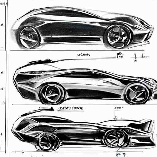 Drawing, Blueprints for a car, science fiction, technical, high quality, engineering