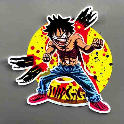 die cut sticker, gatling attack by luffy, splatter paint 