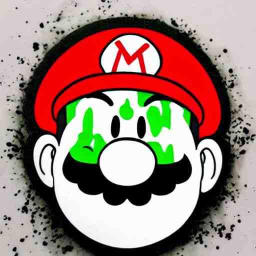 die cut sticker, yoshi wearing mario's mustache, splatter paint 