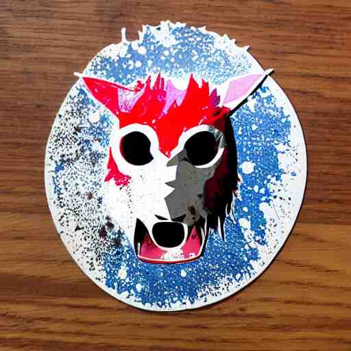 die cut sticker, princess mononoke mask, splatter paint 