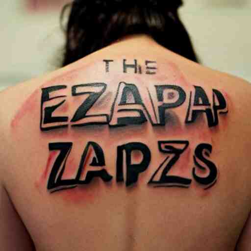the word'zapzarap'tatooed on someone's forehead 