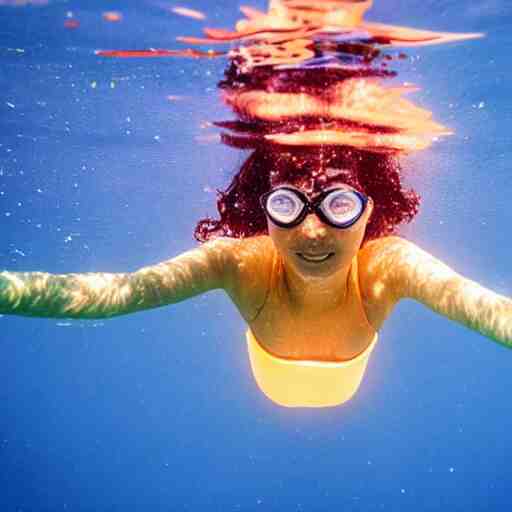 girl with bioluminescent skin swimming underwater