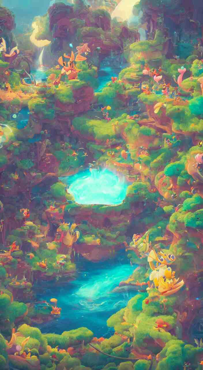 
magic background game design with miss pokemon woolly :: painting overlay by beeple by Raffaello Sanzi and Chao Teng Zhao :: centered,pixar and dremwork artstation, smooth, sharp focus, octane render, 3d rim light 
