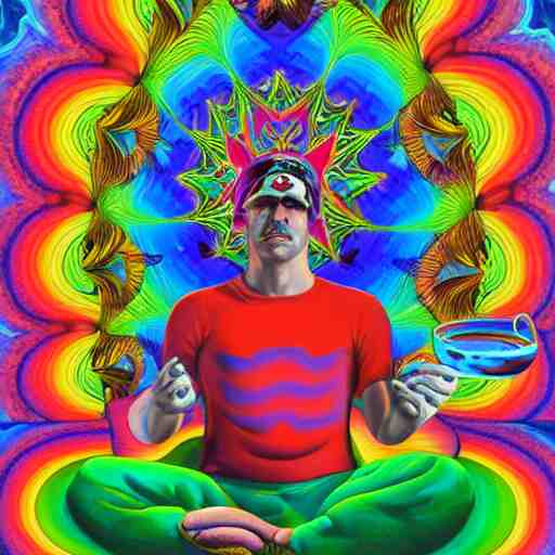 painting of mario relaxing by alex grey, psychedelic, vibrant, digital art, acrylic, 