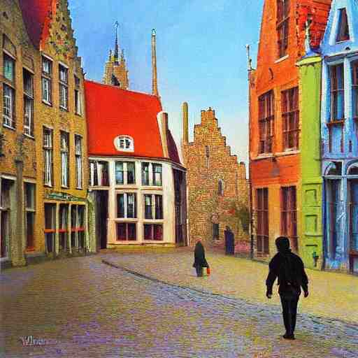 bob marley walking in bruges, painted by victor nizovtsev 