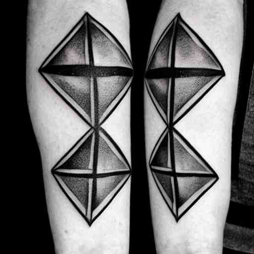 simple inner bicep tattoo of intersecting triangle outlines in outer space