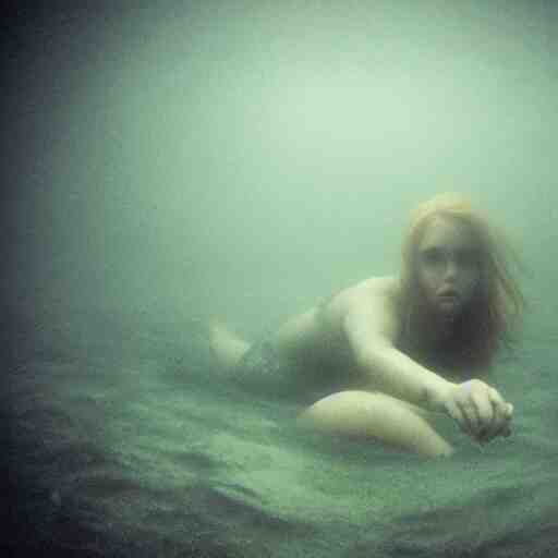 sea monster, wide angle, pov underwater, pale skin, dark, foggy water, dramatic,'silent hill ', big eyes, terrifying, horrific, cinematic 