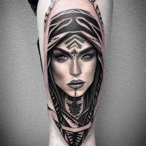 girl with tribal tattoo, realistic detailed shading, photo, robin elay 