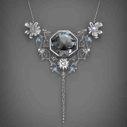 intricate!! organic, nordic wedding ring and necklace, silver gemstones and diamond, isolated on a dreamy floral background, refraction, occlusion, lower and upper levels, keyshot render, octane render, vray render 