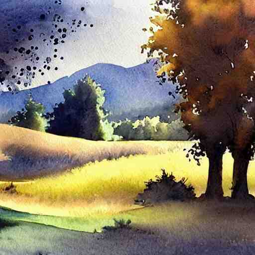 beautiful countryside in watercolor painting 