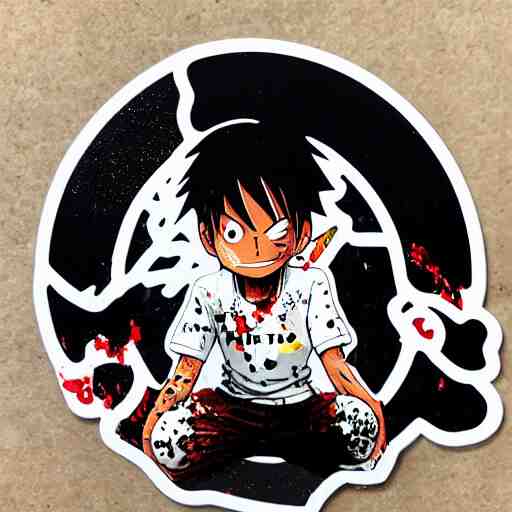 die cut sticker, luffy in techwear, splatter paint 