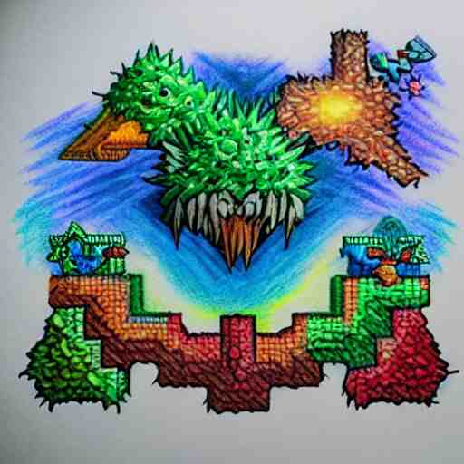  Colored pencil art on paper, Terraria Logo, highly detailed, artstation, MasterPiece, Award-Winning, Caran d'Ache Luminance