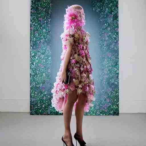 Dress made of 🌸 !! studio photo, street style, high fashion, backlit, Alexander mcqueen, Vivienne Westwood, Oscar De la Renta, Dior, magazine photo shoot, fantasy lut,