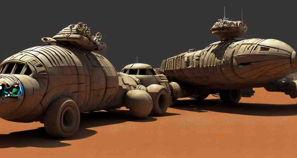 highly detailed cinematic scifi render of 3 d sculpt of fury road spaceship 