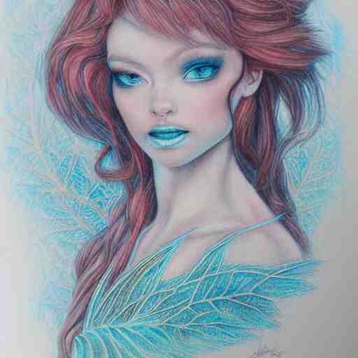  Colored pencil art on paper, Frost Fairy, highly detailed, artstation, Caran d'Ache Luminance