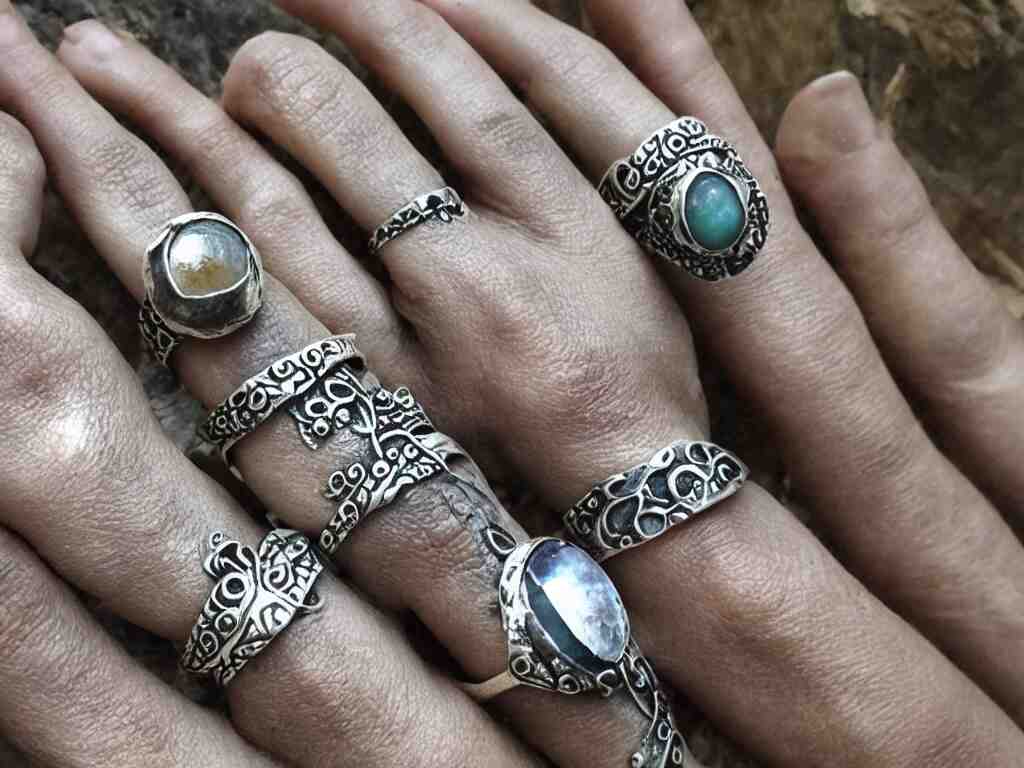 rustic hand made rings hand crafted from silver and natural gemstones