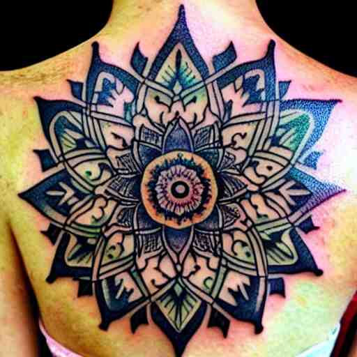 photograph of a mandala tattoo depicting a monsters leaf 