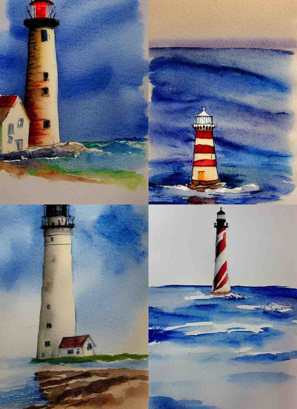 sketch, light house, sea, watercolor 