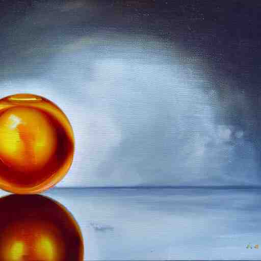 soap bubble with fireball inside, oil painting