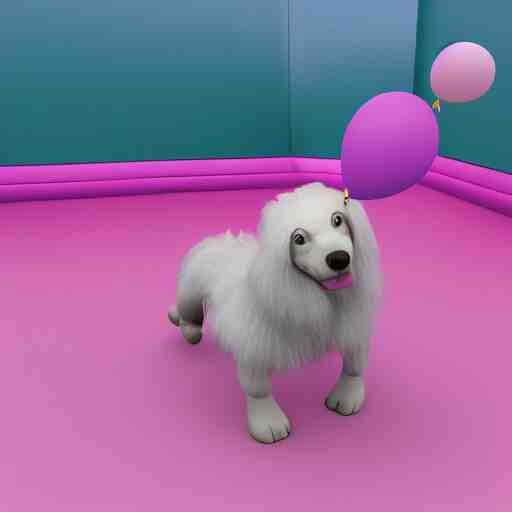 3D render of a pink balloon dog in a violet room