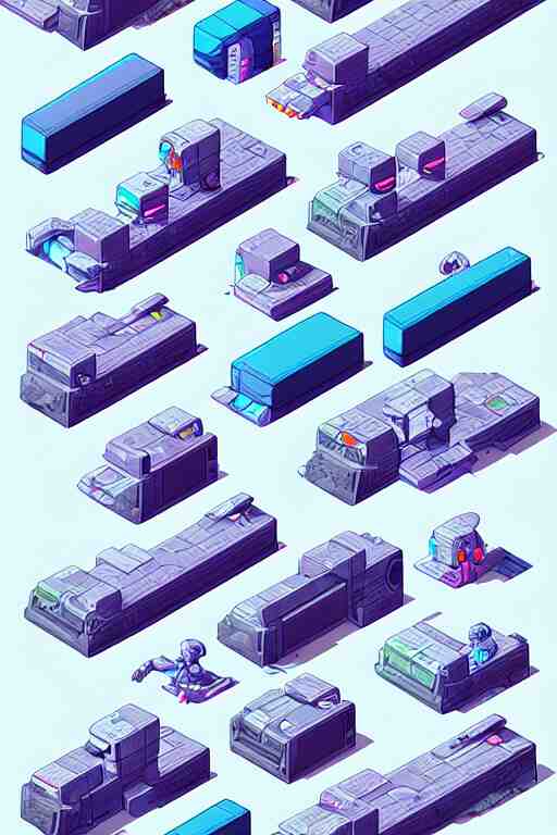 isometric design, sprite sheet, game resources, futuristic van by josan gonzalez 