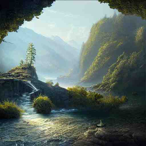 michal karcz cartoon painting of a beautiful landscape. , detailed, elegant, intricate, 4k,