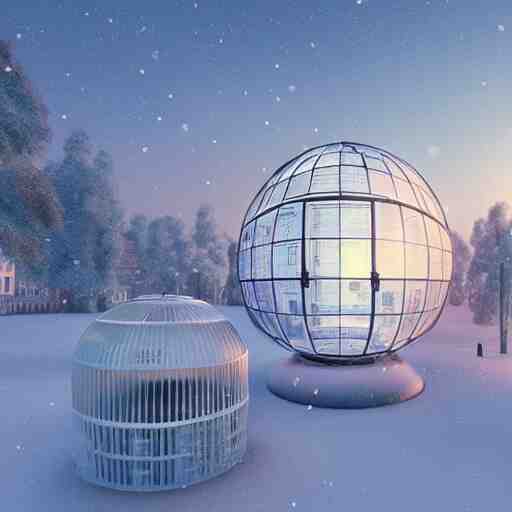 a snow globe with a building in it, a computer rendering by leandro erlich, trending on cgsociety, retrofuturism, tesseract, isometric, physically based rendering 