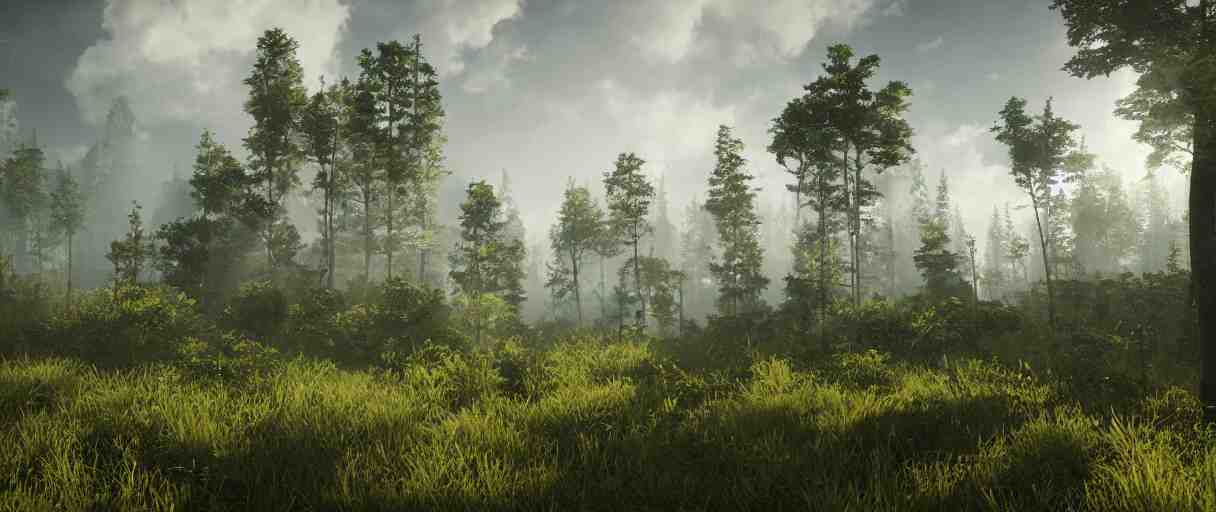 a wide shot of a forest growing on top of cumulus clouds, beautiful, stunning, serene, volumetric light, volumetric clouds, photography, color, intricate, extremely detailed, photorealistic, unreal engine 5